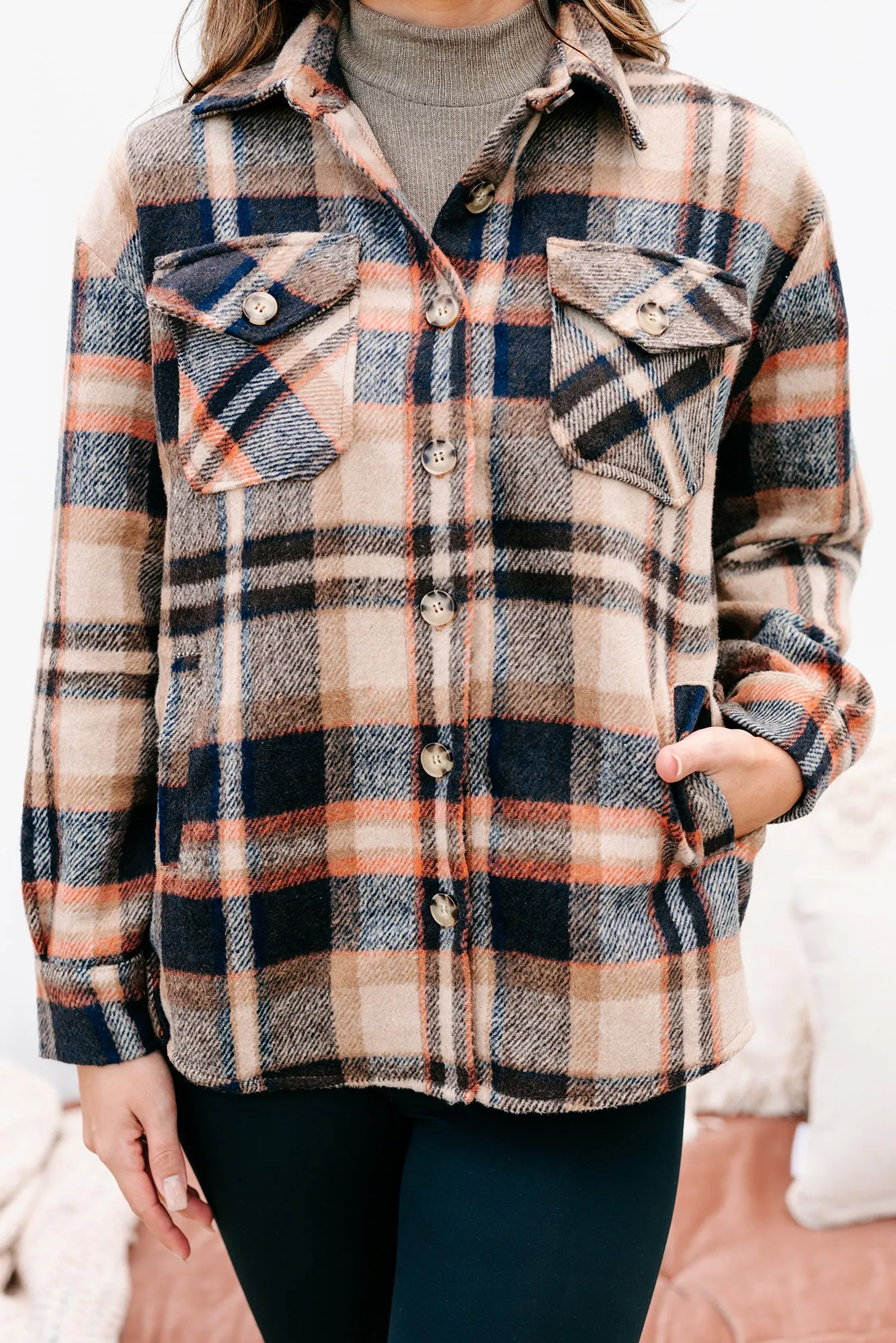 Trailside Talks Plaid Shacket (Brown Multi)