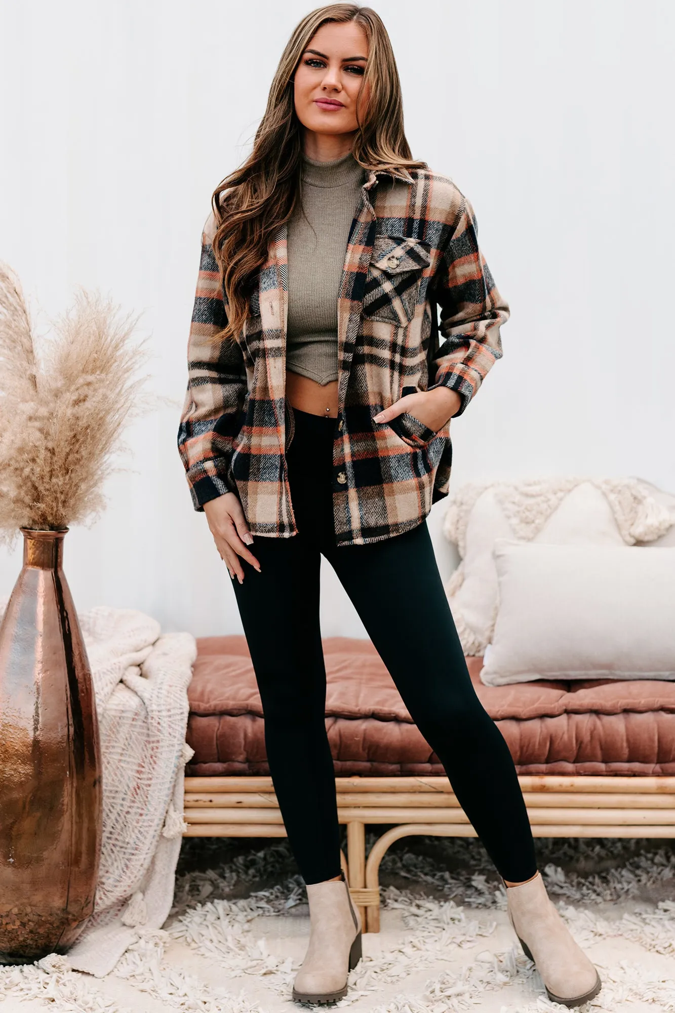 Trailside Talks Plaid Shacket (Brown Multi)