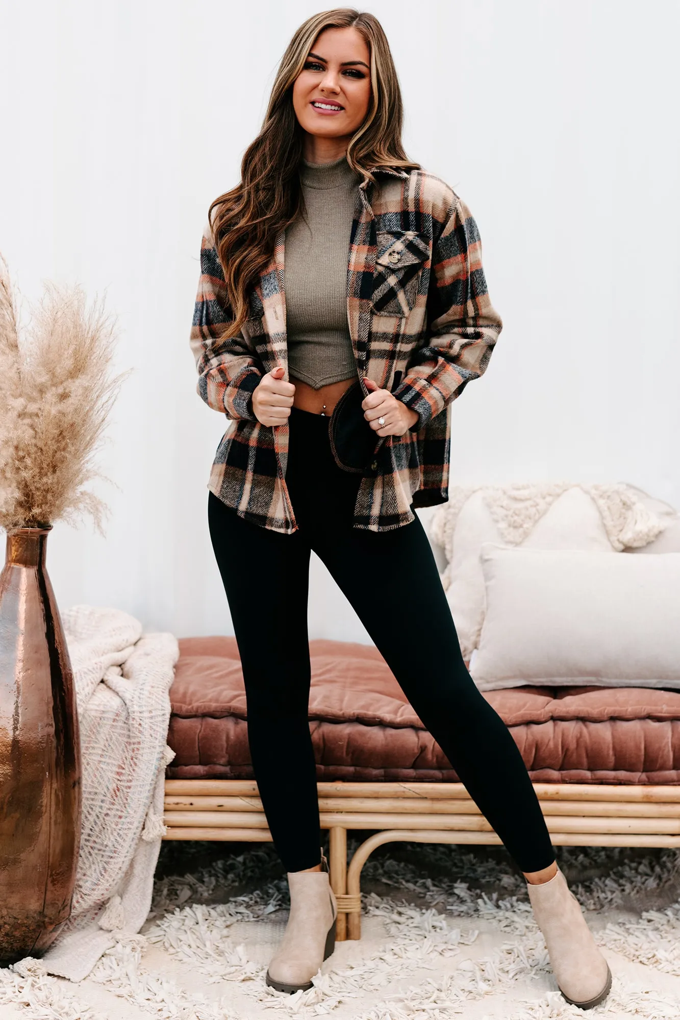 Trailside Talks Plaid Shacket (Brown Multi)