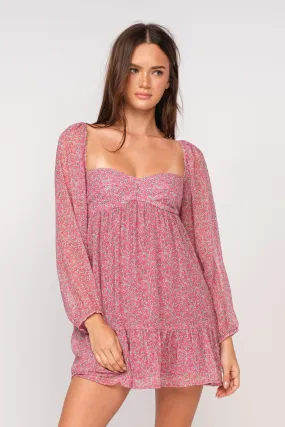 Trish Pink Floral Long Sleeve Babydoll Mini Dress