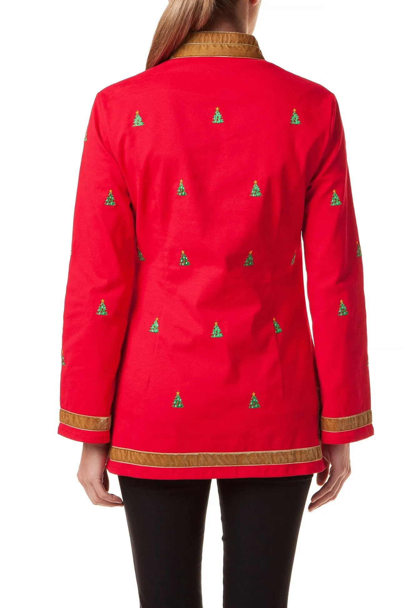 Tunic Top Stretch Twill Bright Red with Christmas Tree