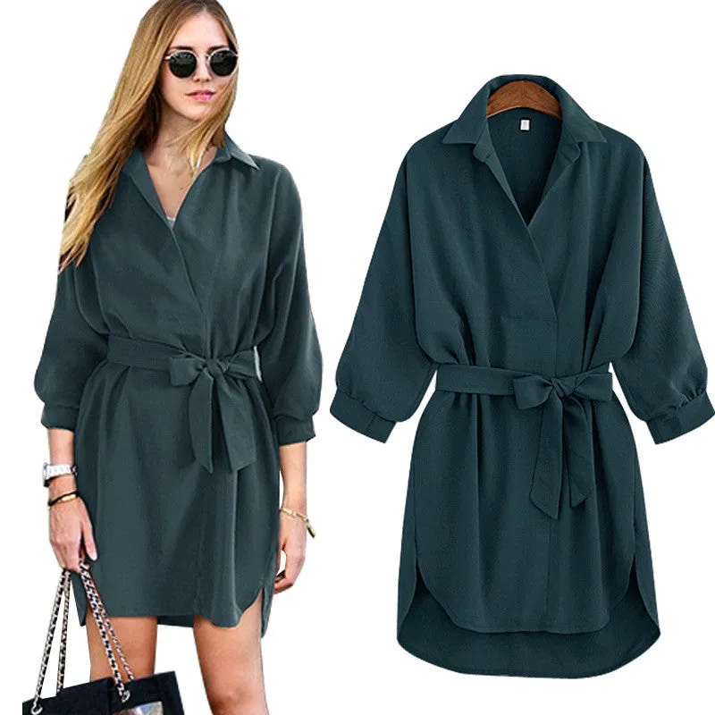 Turn-down Collar Slim Casual Fashion Mid-length Pure Color Outwear