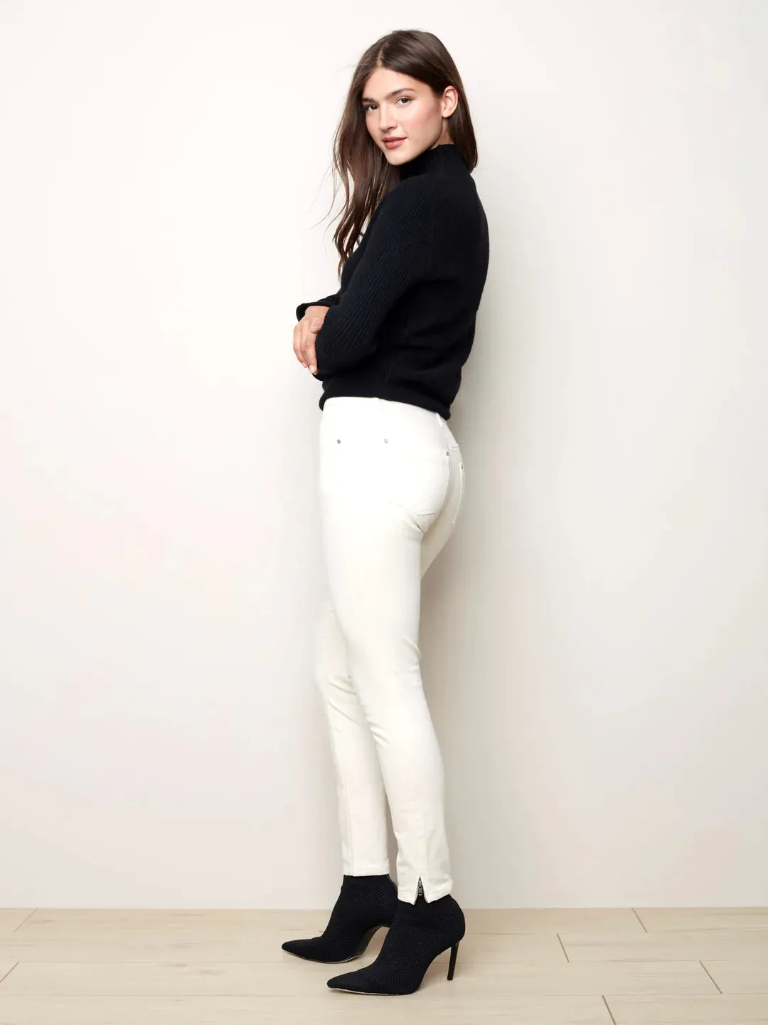 Twill Pants with Lace Ankle