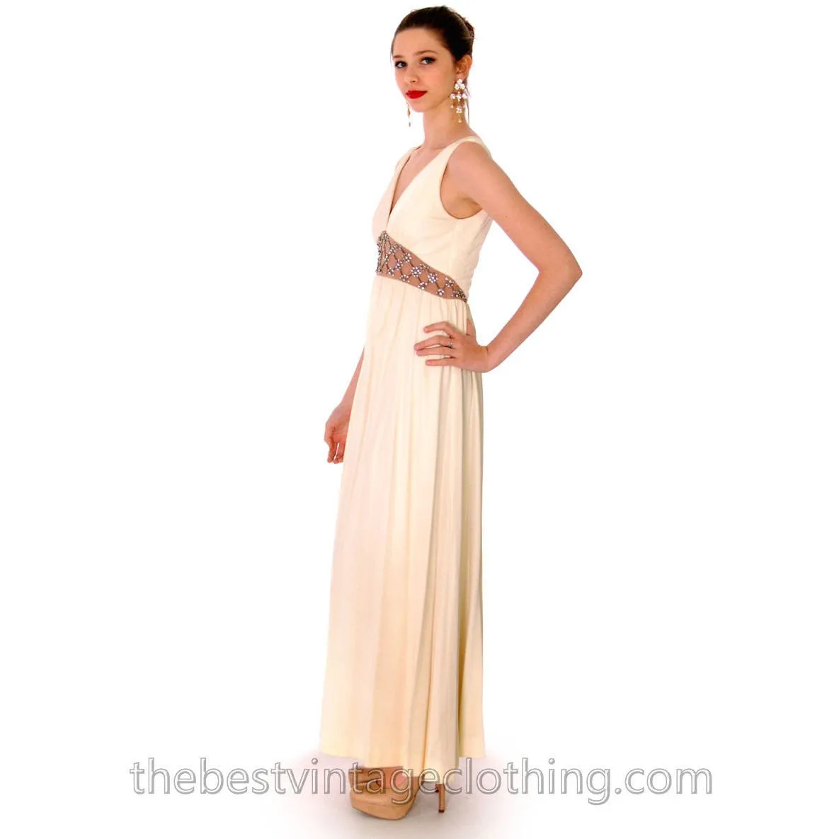 Vintage Palazzo Pants/Dress Nude Rhinestone Waistband Super 1960s Size Finish