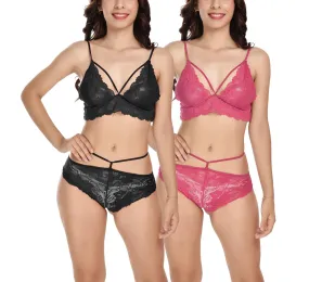 Viral Girl's Women's Babydoll Lingerie Set For Honeymoon For Women's Thongs (Black::pink_Free Size) (pack Of 2)