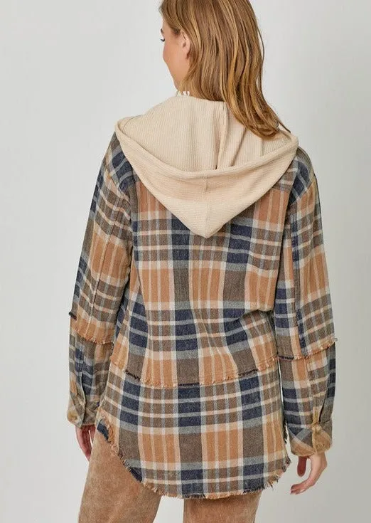 Washed Camel Detachable Hood Shacket - FINAL SALE