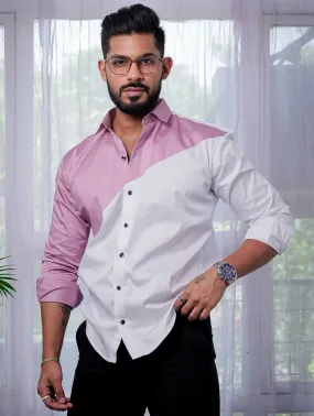 White And Purple Designer Satin Cotton Shirt