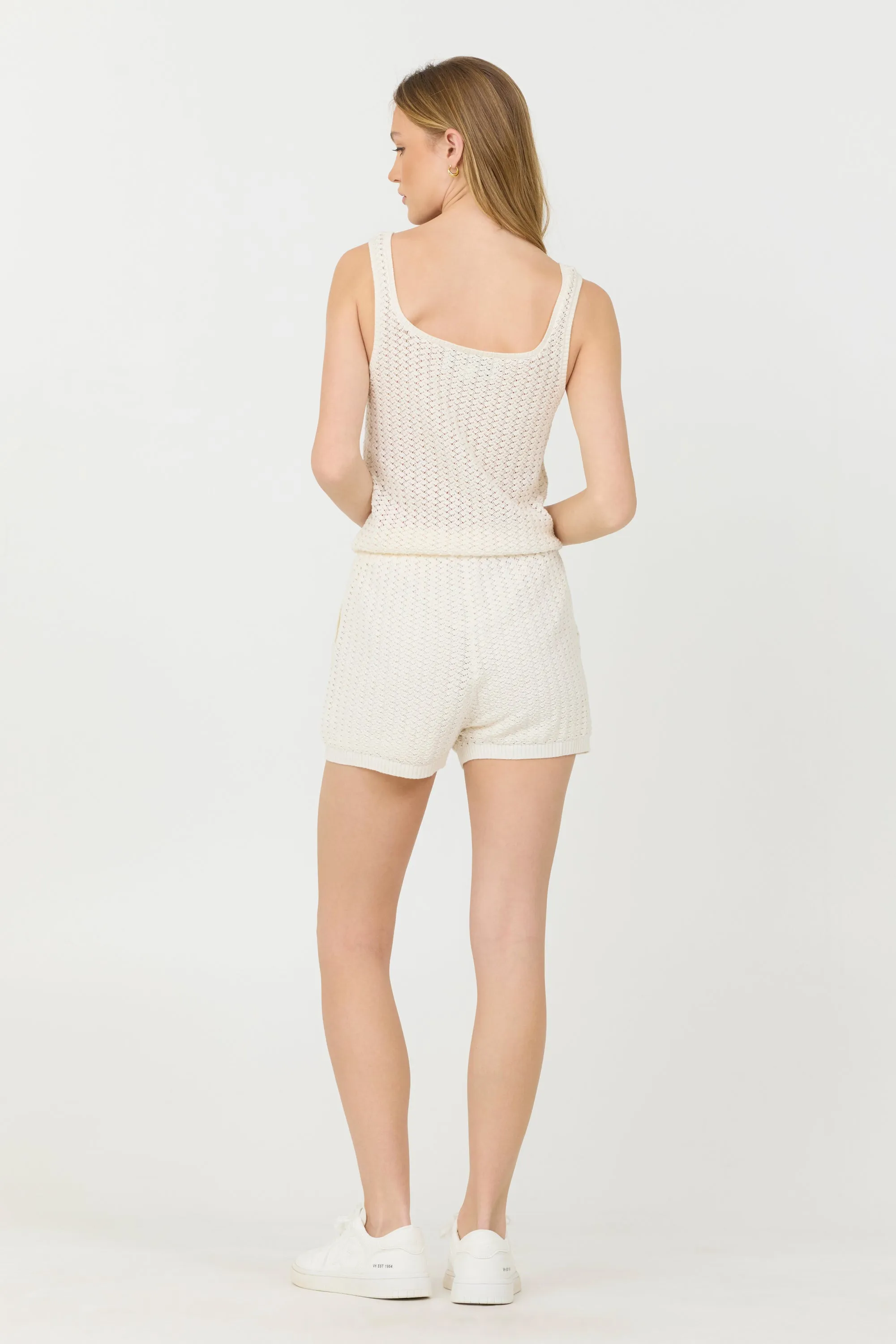 White Open Crochet Romper