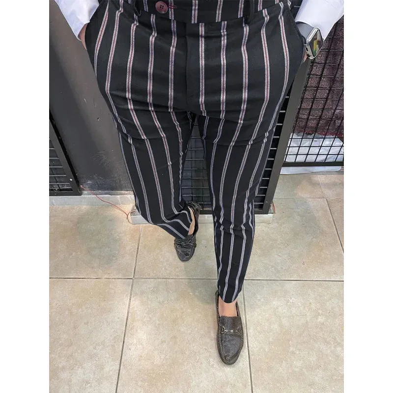 Wiaofellas Spring New Fashion Men's Stripe Casual Trousers Pocket Slim Pants Daily Trend Business Style Pants Male Clothing Pants