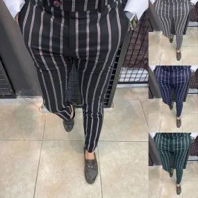 Wiaofellas Spring New Fashion Men's Stripe Casual Trousers Pocket Slim Pants Daily Trend Business Style Pants Male Clothing Pants