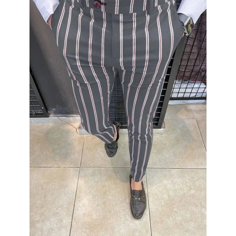 Wiaofellas Spring New Fashion Men's Stripe Casual Trousers Pocket Slim Pants Daily Trend Business Style Pants Male Clothing Pants