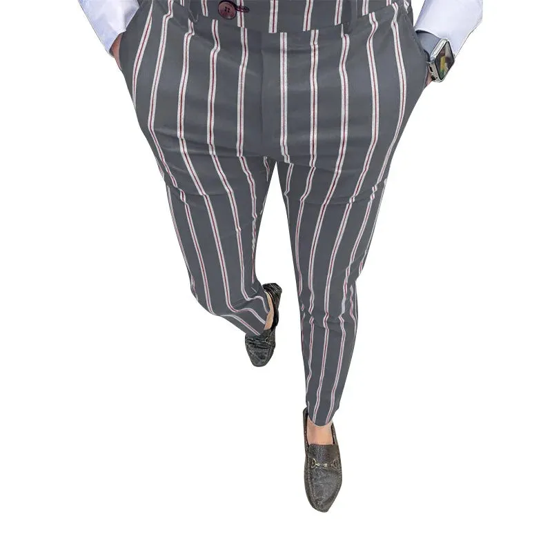 Wiaofellas Spring New Fashion Men's Stripe Casual Trousers Pocket Slim Pants Daily Trend Business Style Pants Male Clothing Pants