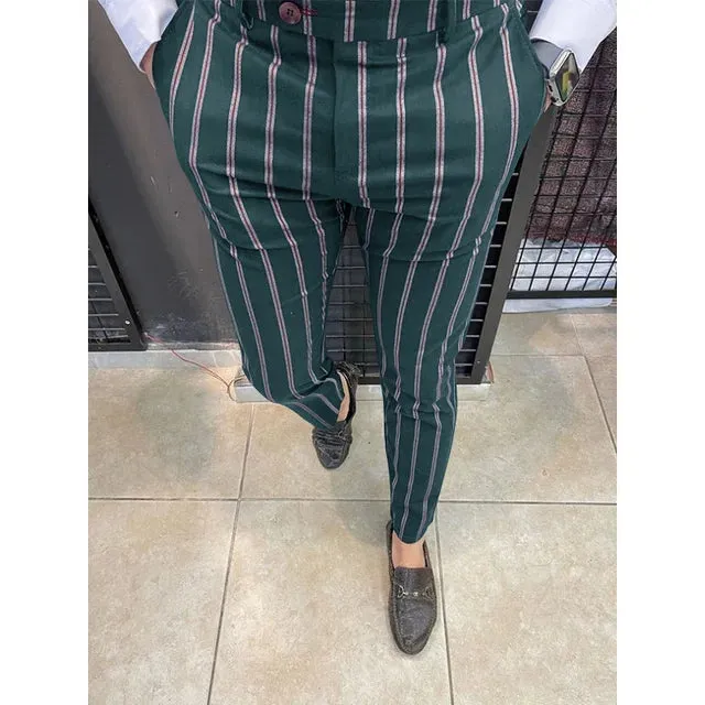 Wiaofellas Spring New Fashion Men's Stripe Casual Trousers Pocket Slim Pants Daily Trend Business Style Pants Male Clothing Pants