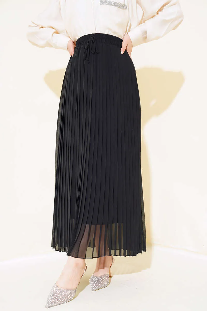 Women's Chiffon Pleated Skirt - Black