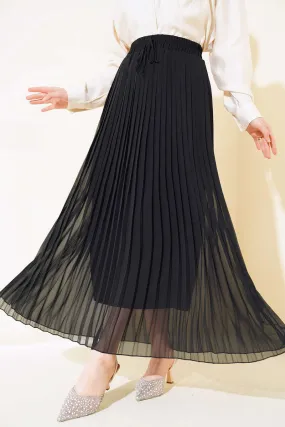 Women's Chiffon Pleated Skirt - Black