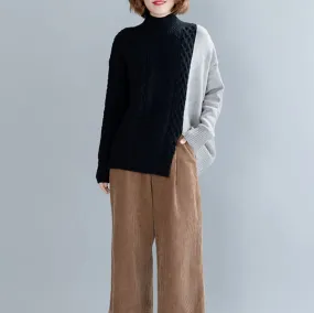 Womens Color Block Cable Knit Sweater