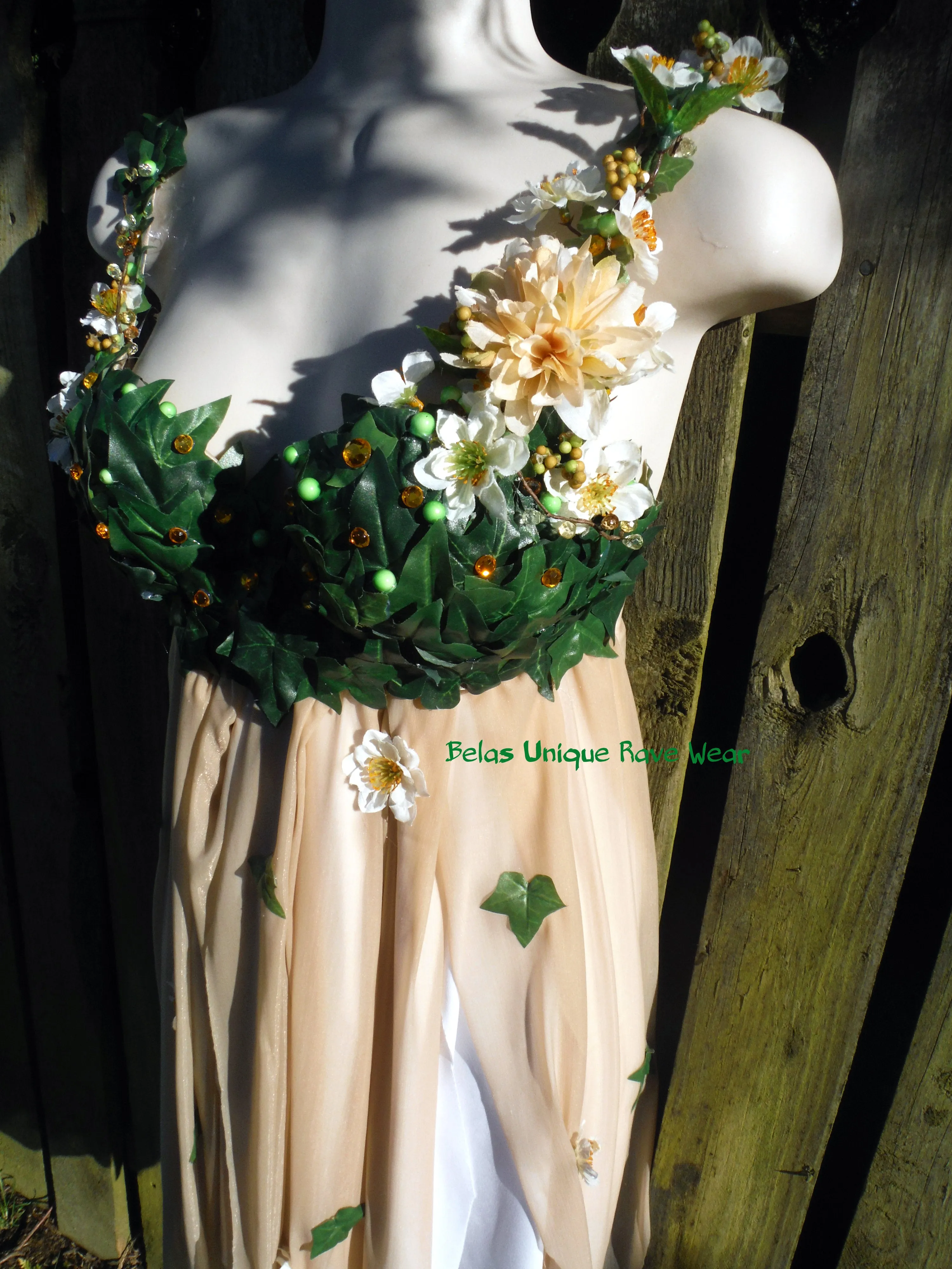 Woodland Forest Flower Fairy Babydoll Dress Bra Costume
