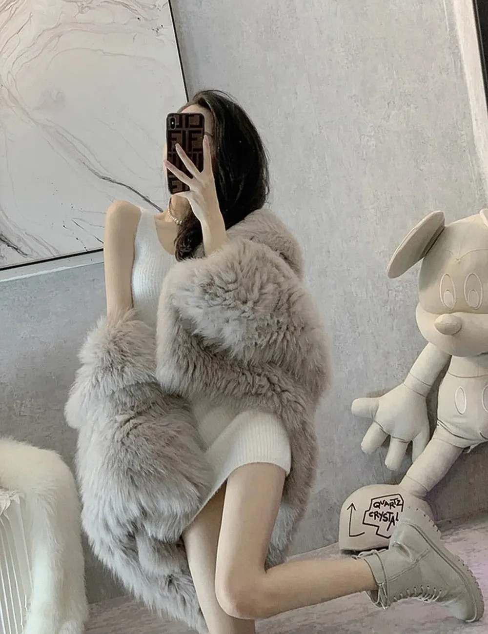 xakxx High Quality Luxury Faux Fur Coats Women Loose Hooded Fox Fur Jacket Fashion Warm Thick Coat Girl Winter Fluffy Furry Fur Jacket