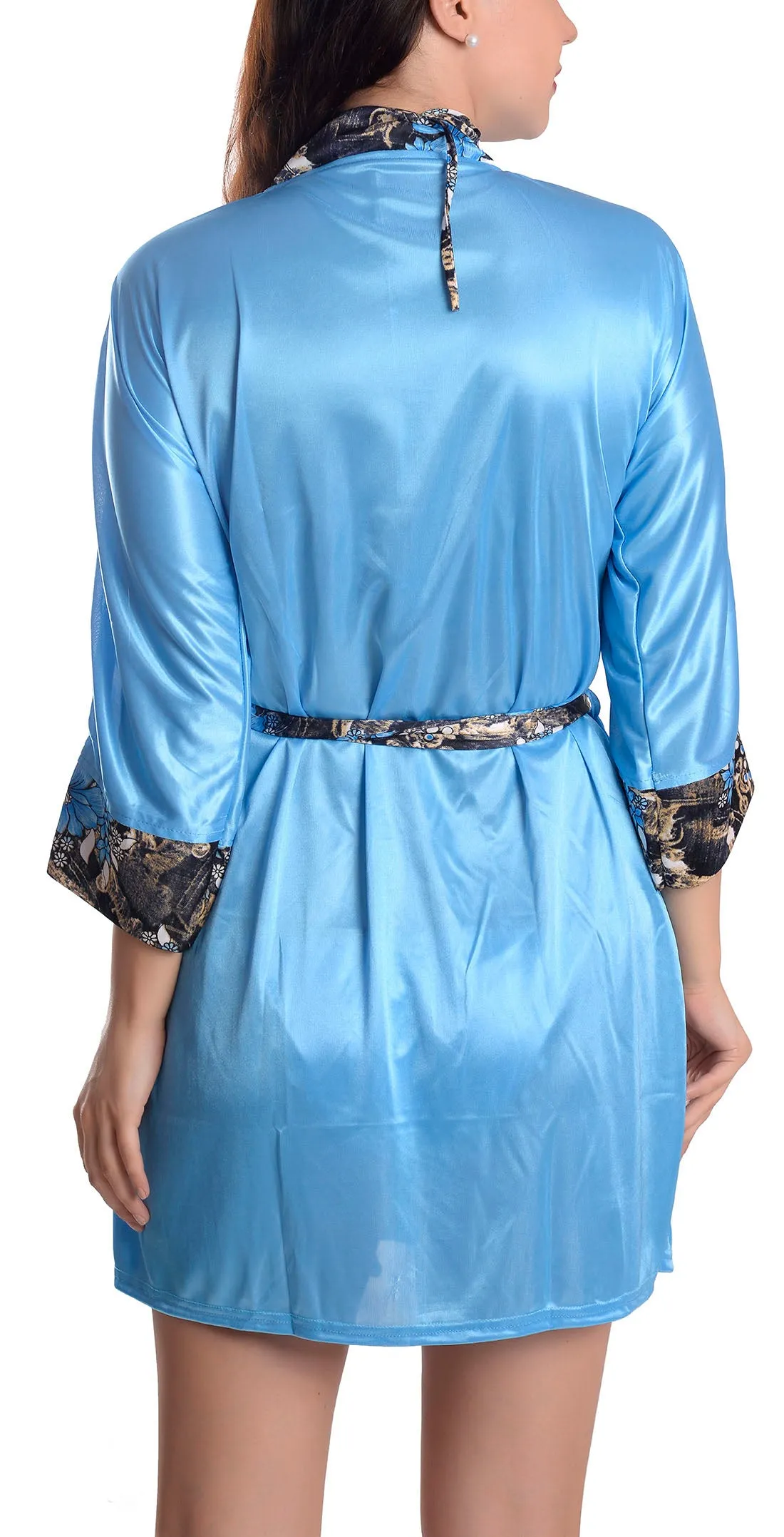 Xs and Os Women's Satin Nightwear Robe with Bra Panty Set