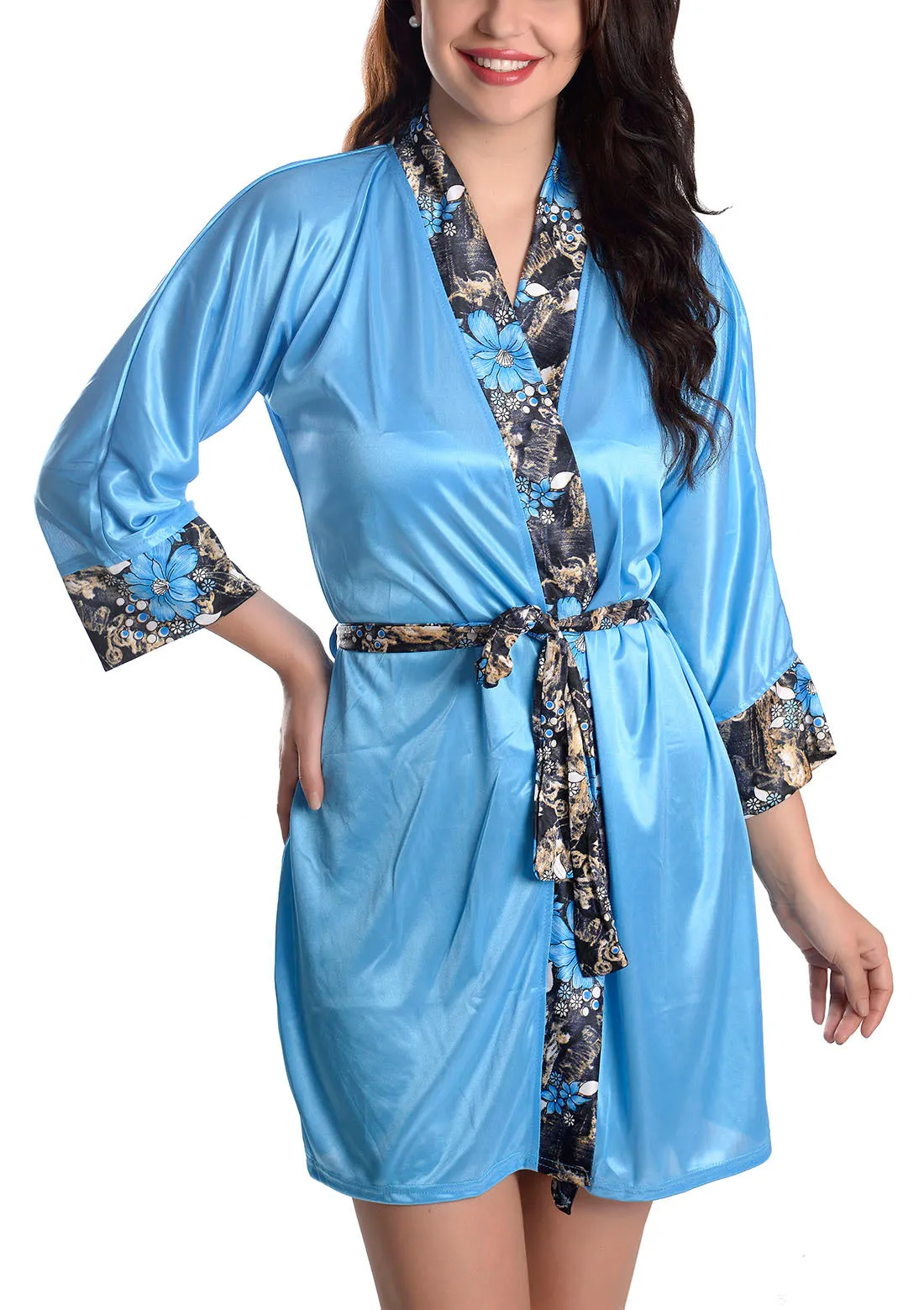 Xs and Os Women's Satin Nightwear Robe with Bra Panty Set
