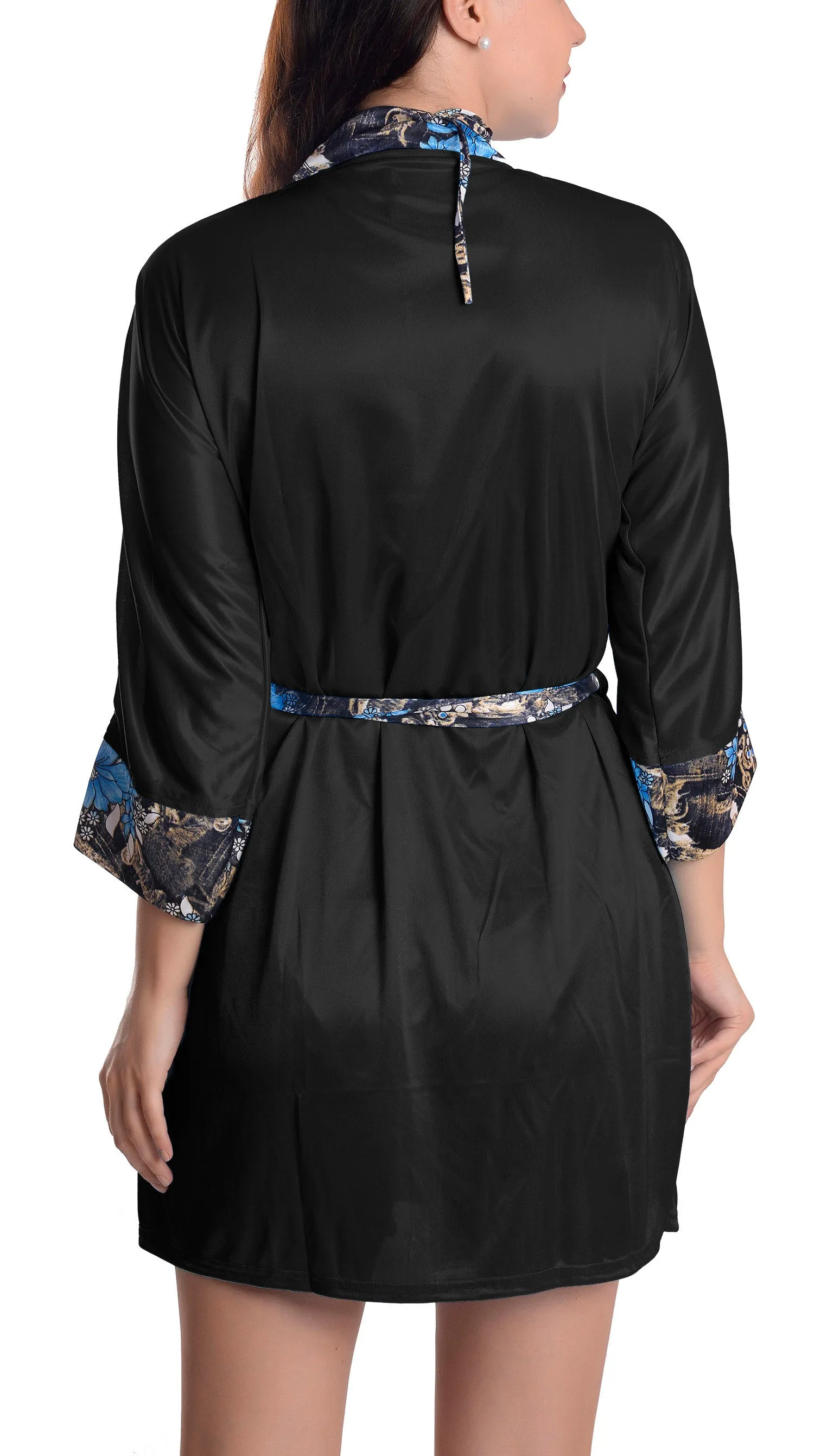 Xs and Os Women's Satin Nightwear Robe with Bra Panty Set