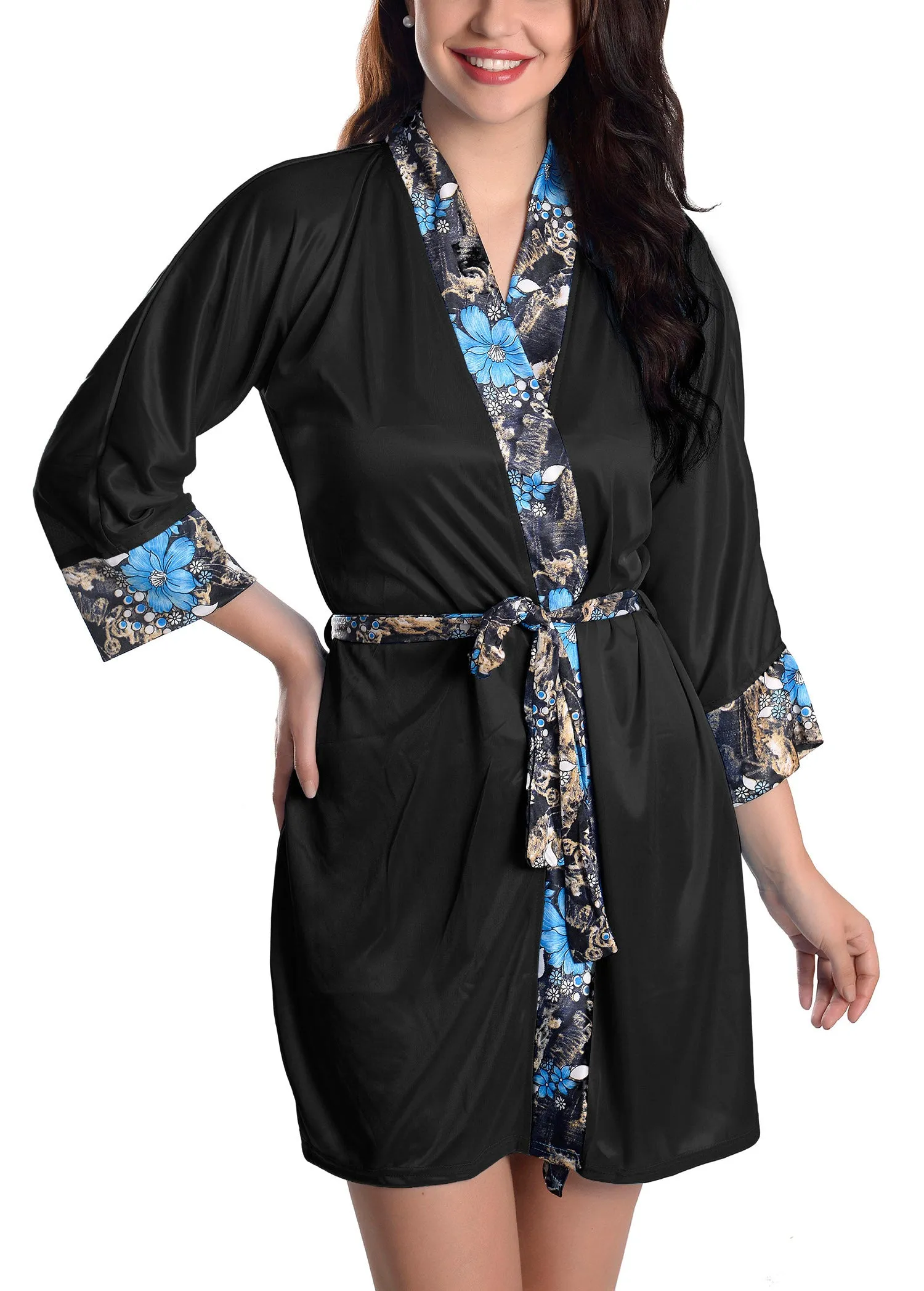 Xs and Os Women's Satin Nightwear Robe with Bra Panty Set