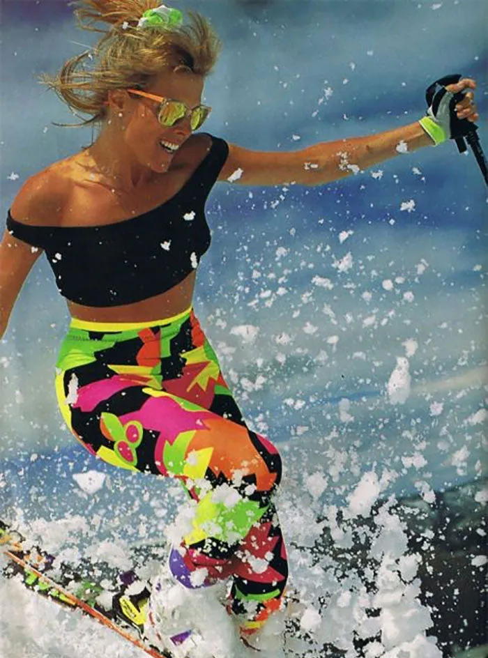 zebra printed ski jacket neon green